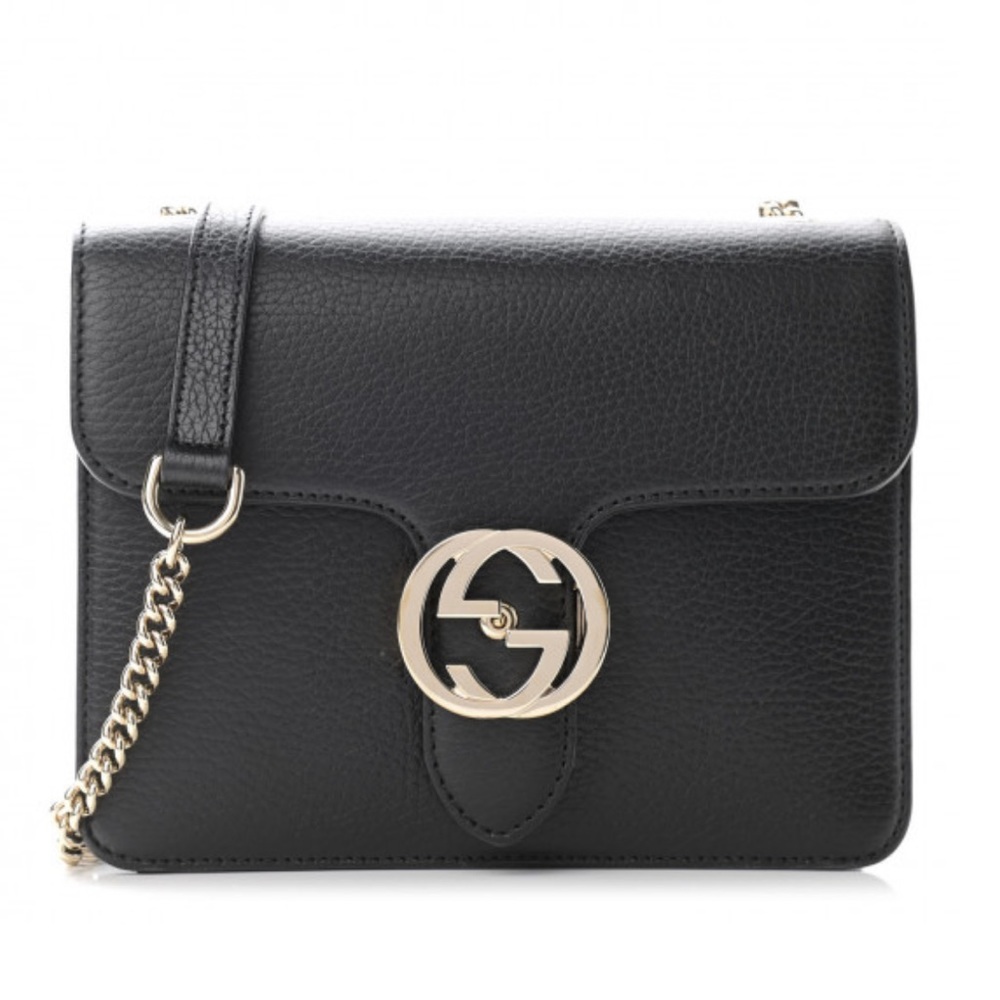Authentic GUCCI Dollar Calfskin Small Interlocking G Shoulder Bag Black